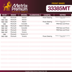 Metrix Premium Chassis Parts Front Inner Tie Rod End 33385MT suspension steering brake parts
