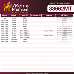 Metrix Premium Chassis Parts Front Right Inner Tie Rod End 33662MT aftermarket car parts