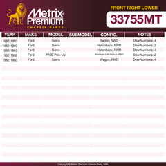 Metrix Premium Chassis Parts Front Right Lower Control Arm and Ball Joint Assembly 33755MT OEM fit auto parts