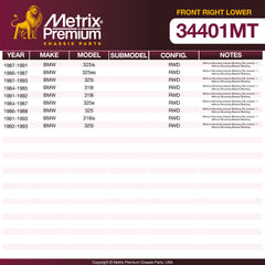 Metrix Premium Chassis Parts Front Right Lower Control Arm and Ball Joint Assembly 34401MT OEM fit auto parts