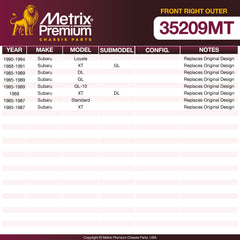 Metrix Premium Chassis Parts Front Right Outer Tie Rod End 35209MT aftermarket car parts