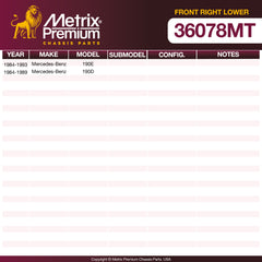 Metrix Premium Chassis Parts Front Right Lower Control Arm and Ball Joint Assembly 36078MT OEM fit auto parts