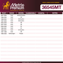 Metrix Premium Chassis Parts Front Lower Outer Forward Control Arm Bushing 36545MT OEM fit auto parts