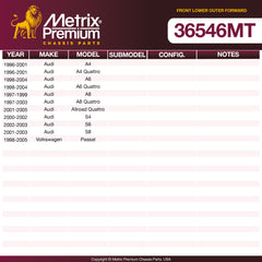 Metrix Premium Chassis Parts Front Lower Outer Forward Control Arm Bushing 36546MT aftermarket car parts