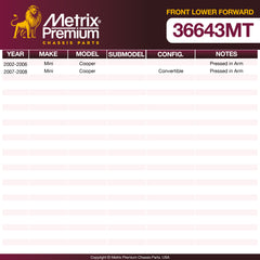 Metrix Premium Chassis Parts Front Lower Forward Control Arm Bushing 36643MT aftermarket car parts