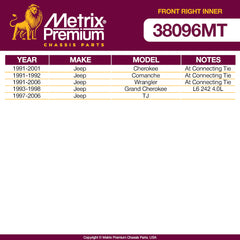 Metrix Premium Front Right Inner Tie Rod End 38096MT OEM fit auto parts fitment compability