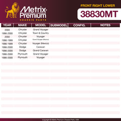 Metrix Premium Chassis Parts Front Right Lower Control Arm and Ball Joint Assembly 38830MT OEM fit auto parts