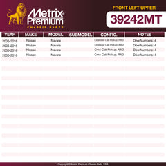 Metrix Premium Chassis Parts Front Left Upper Control Arm and Ball Joint Assembly 39242MT OEM fit auto parts
