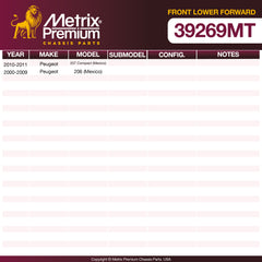 Metrix Premium Chassis Parts Front Lower Forward Axle Support Bushing 39269MT OEM fit auto parts