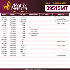 Metrix Premium Chassis Parts Front Outer Tie Rod End 39515MT suspension steering brake parts