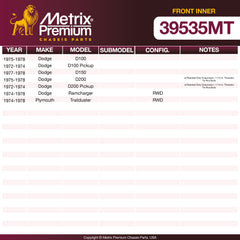 Metrix Premium Front Inner Tie Rod End 39535MT OEM fit spare parts