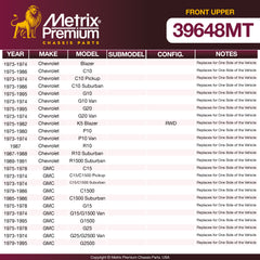 Metrix Premium Chassis Parts Front Upper Control Arm Bushing 39648MT aftermarket car parts