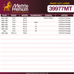 Metrix Premium Chassis Parts Front Left Lower Control Arm and Ball Joint Assembly 39977MT aftermarket car parts