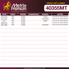 Metrix Premium Front Left Lower Control Arm and Ball Joint Assembly 40355MT OEM fit spare parts