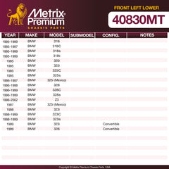 Metrix Premium Chassis Parts Front Left Lower Control Arm and Ball Joint Assembly 40830MT OEM fit auto parts