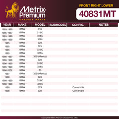 Metrix Premium Chassis Parts Front Right Lower Control Arm and Ball Joint Assembly 40831MT OEM fit auto parts