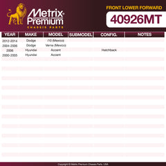 Metrix Premium Chassis Parts Front Lower Forward Control Arm Bushing 40926MT OEM fit auto parts