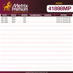 Metrix Premium Chassis Parts Front Stabilizer Bar Bushing Kit 41898MP OEM fit auto parts