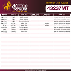 Metrix Premium Front Right Lower Rearward Control Arm Bushing 43237MT OEM fit spare parts