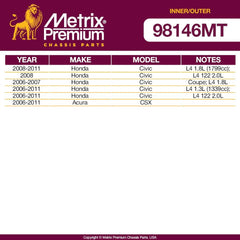 Metrix Premium 4 PC Inner Tie Rod End and Outer Tie Rod End Kit 98146MT fitment