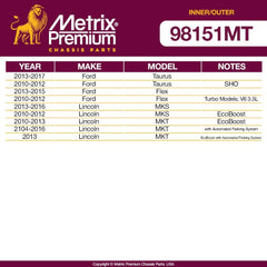 Metrix Premium 4 PC Inner Tie Rod End and Outer Tie Rod End Kit 98151MT fitment