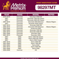 Metrix Premium 4 PC Inner Tie Rod End and Outer Tie Rod End Kit 98297MT fitment