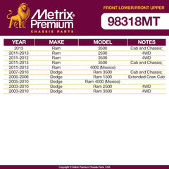 Metrix Premium 4 PC Front Upper Ball Joint and Front Lower Ball Joint Kit 98318MT fitment
