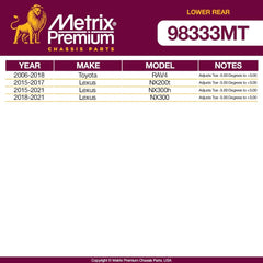 Metrix Premium 2 PC Rear Control Arm Kit 98333MT fitment