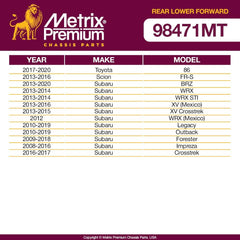 Metrix Premium 2 PC Rear Lower Forward Control Arm Kit 98471MT fitment