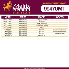 Metrix Premium 2 PC Front Left Lower and Front Right Lower Control Arm and Ball Joint Assembly Kit 99470MT fitment