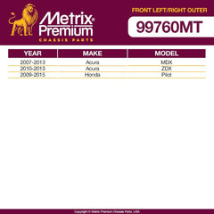 Metrix Premium 2 PC Front Left Outer and Front Right Outer Tie Rod End Kit 99760MT fitment