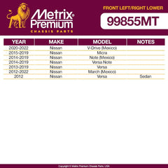 Metrix Premium 2 PC Front Left Lower and Front Right Lower Control Arm and Ball Joint Assembly Kit 99855MT fitment