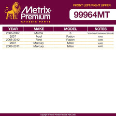 Metrix Premium 2 PC Front Left Upper and Front Right Upper Control Arm and Ball Joint Assembly Kit 99964MT fitment