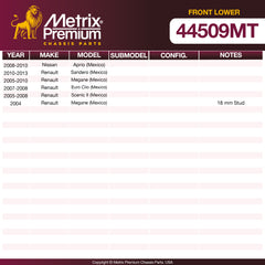 Metrix Premium Chassis Parts Front Lower Ball Joint 44509MT OEM fit auto parts