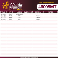 Metrix Premium Chassis Parts Front Lower Forward Inner Control Arm Bushing 46008MT OEM fit auto parts
