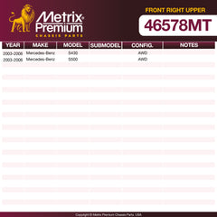 Metrix Premium Chassis Parts Front Right Upper Control Arm and Ball Joint Assembly 46578MT aftermarket car parts