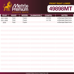 Metrix Premium Chassis Parts Front Right Lower Control Arm and Ball Joint Assembly 49898MT aftermarket car parts