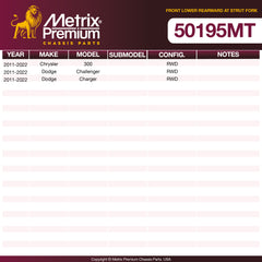 Metrix Premium Chassis Parts Front Lower Rearward At Strut Fork Control Arm Bushing 50195MT OEM fit auto parts