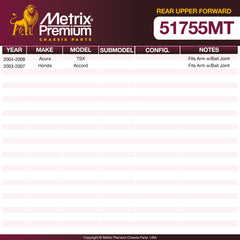Metrix Premium Chassis Parts Rear Upper Forward Control Arm Bushing 51755MT aftermarket car parts
