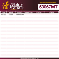 Metrix Premium Chassis Parts Front Right Lower Rearward Control Arm and Ball Joint Assembly 53067MT OEM fit auto parts