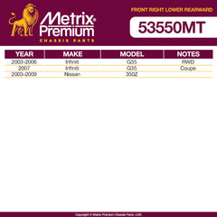 Metrix Premium Front Right Lower Rearward Control Arm and Ball Joint Assembly 53550MT OEM fit auto parts