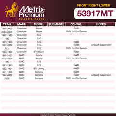 Metrix Premium Front Right Lower Control Arm and Ball Joint Assembly 53917MT OEM fit spare parts