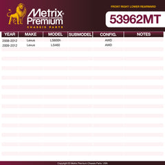 Metrix Premium Chassis Parts Front Right Lower Rearward Control Arm and Ball Joint Assembly 53962MT OEM fit auto parts