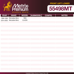Metrix Premium Chassis Parts Front Left Lower Control Arm Bushing 55498MT OEM fit auto parts