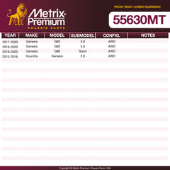 Metrix Premium Chassis Parts Front Right Lower Rearward Control Arm and Ball Joint Assembly 55630MT OEM fit auto parts