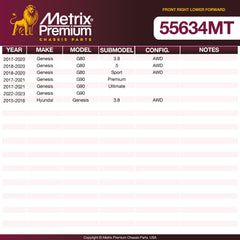 Metrix Premium Chassis Parts Front Right Lower Forward Control Arm And Ball Joint Assembly 55634MT aftermarket car parts