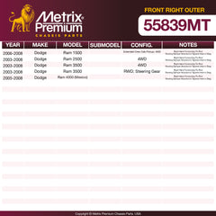 Metrix Premium Front Right Outer Drag Link 55839MT OEM fit spare parts