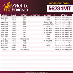 Metrix Premium Front Left Lower Control Arm and Ball Joint Assembly 56234MT OEM fit spare parts