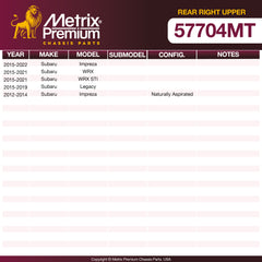 Metrix Premium Chassis Parts Rear Right Upper Control Arm and Ball Joint Assembly 57704MT OEM fit auto parts