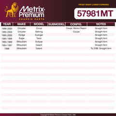 Metrix Premium Chassis Parts Front Right Lower Forward Control Arm and Ball Joint Assembly 57981MT aftermarket car parts